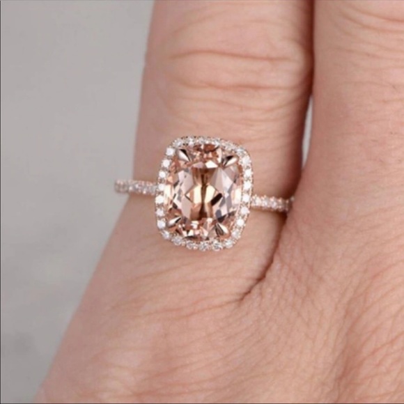 Morganite Pink CZ Diamond Wedding Band Ring - Picture 3 of 4